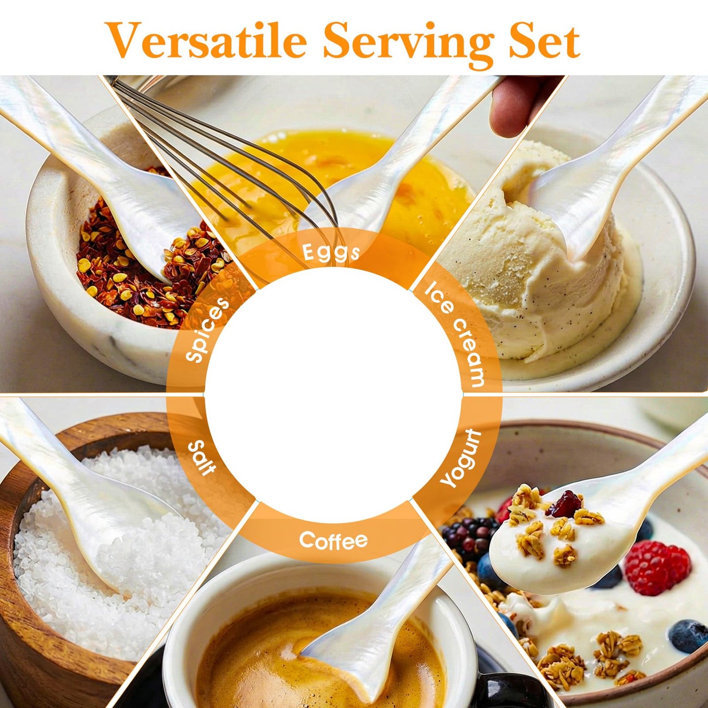 20PCS Mother of Pearl Caviar Spoons, Hand Crafted Shell Spoons with Round Handle for Serving Caviar, Ice Cream, Coffee, Salt & Gourmet Foods (3.5 Inch, White)