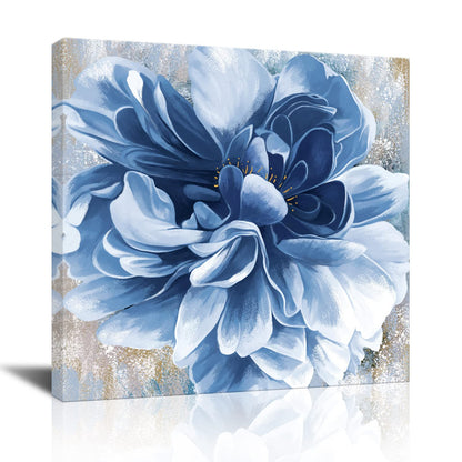 Blue Flower Wall Art,Navy Blue Floral Canvas Print Nature Scenery Wall Art for Living Room Bedroom Wall Painting Decoration Modern Artwork