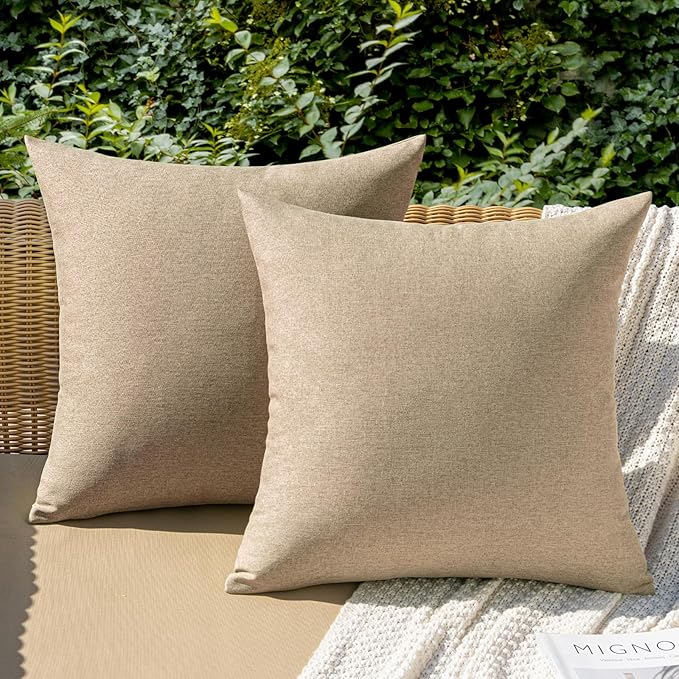 MIULEE Pack of 2 Decorative Outdoor Solid Waterproof Throw Pillow Covers Faux
