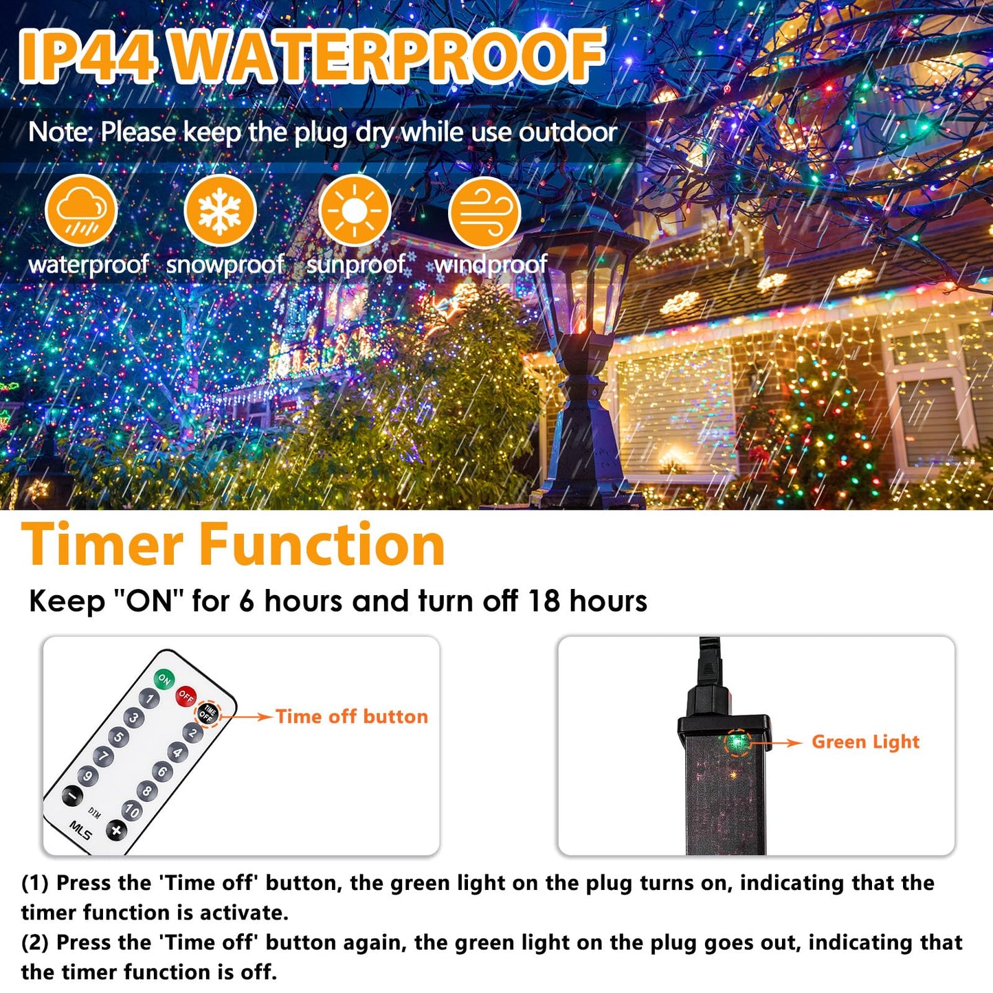 82FT 200 LED Color Changing Christmas String Lights with Remote & Timer & Memory Function, 8 Lighting Modes Waterproof Fairy String Lights for Xmas Tree Holiday Party Garden (Warm White & Multicolor)