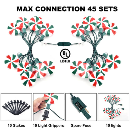 Ultimate Unicorn Christmas Lollipop Pathway Lights for Garden Christmas Decoration Red and Green, 10 LED Peppermint String Lights with Stakes for Outdoor Sidewalk Pathway Rooftop Lawn Garden