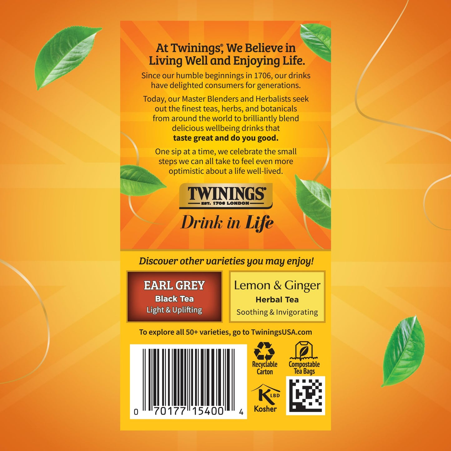 Twinings Lady Grey Black Tea Individually Wrapped Bags, 20 Count (Pack of 1), Orange Peel & Lemon Peel, Fresh and Uplifting, Caffeinated, Enjoy Hot or Iced, 20 Teabags