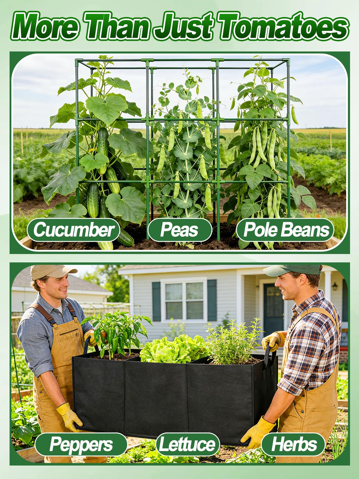 Tomato Cage with 3 Compartment 51 Gallon Grow Bag - 47" L × 15.7" W × 45" H Heavy Duty Square Tomato Planter Trellis, Easy to Assemble, for Garden Patio Balcony Climbing Vegetables Flowers Fruits