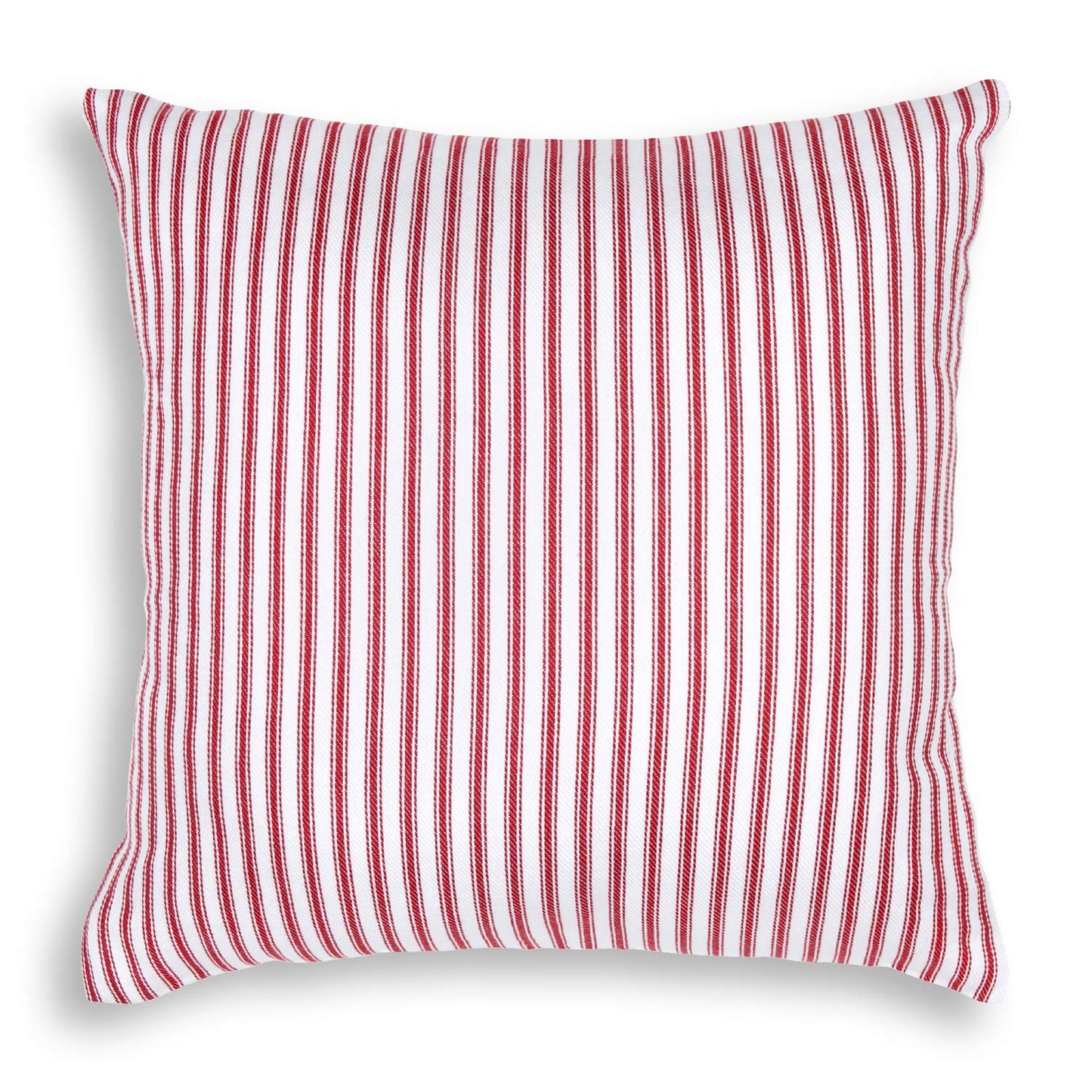 Cackleberry Home Red and White Ticking Stripe Woven Cotton Decorative Square Throw Pillow Case Covers 20 x 20 Inches, Set of 2
