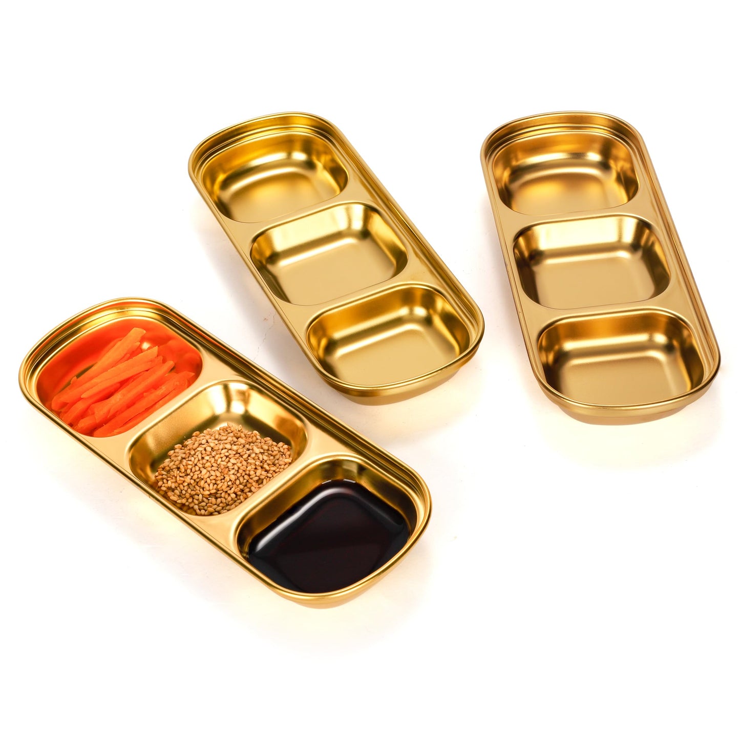 drizzle 10PCS Sauce Dish Stainless Steel Gold Soy Tomato Sauce Salt Vinegar Sugar Spices Flavor Condiment Dip Bowls Korean BBQ Home Kitchen Plates