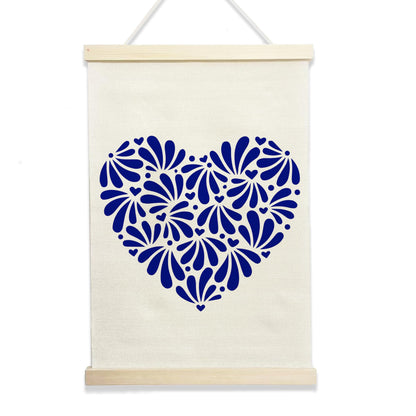 NQDWX Mexican Talavera Tiles Hanging Flag - Ceramic-Inspired Print Wall Decor for Kitchen Patio Spanish Home, 12x17 Inches Canvas Banner with Wood Frame. (083)
