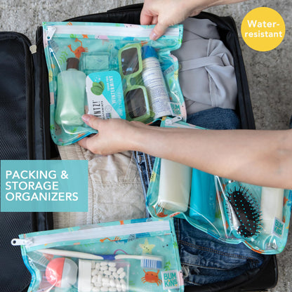 Bumkins TSA Approved Toiletry Bag, Travel Bag, Quart Zip Pouch, Clear Sided, PVC-Free, Vinyl-Free, Set of 3 – Ocean Life