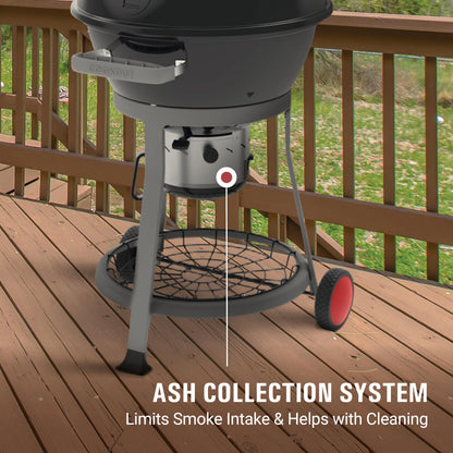 Coleman Cookout Kettle Charcoal Grill with 380-Sq. In. Total Cooking Surface, Removable Ash Collection System, Wheels, and Wire Shelf, Portable Charcoal Grill with Ventilation in Black