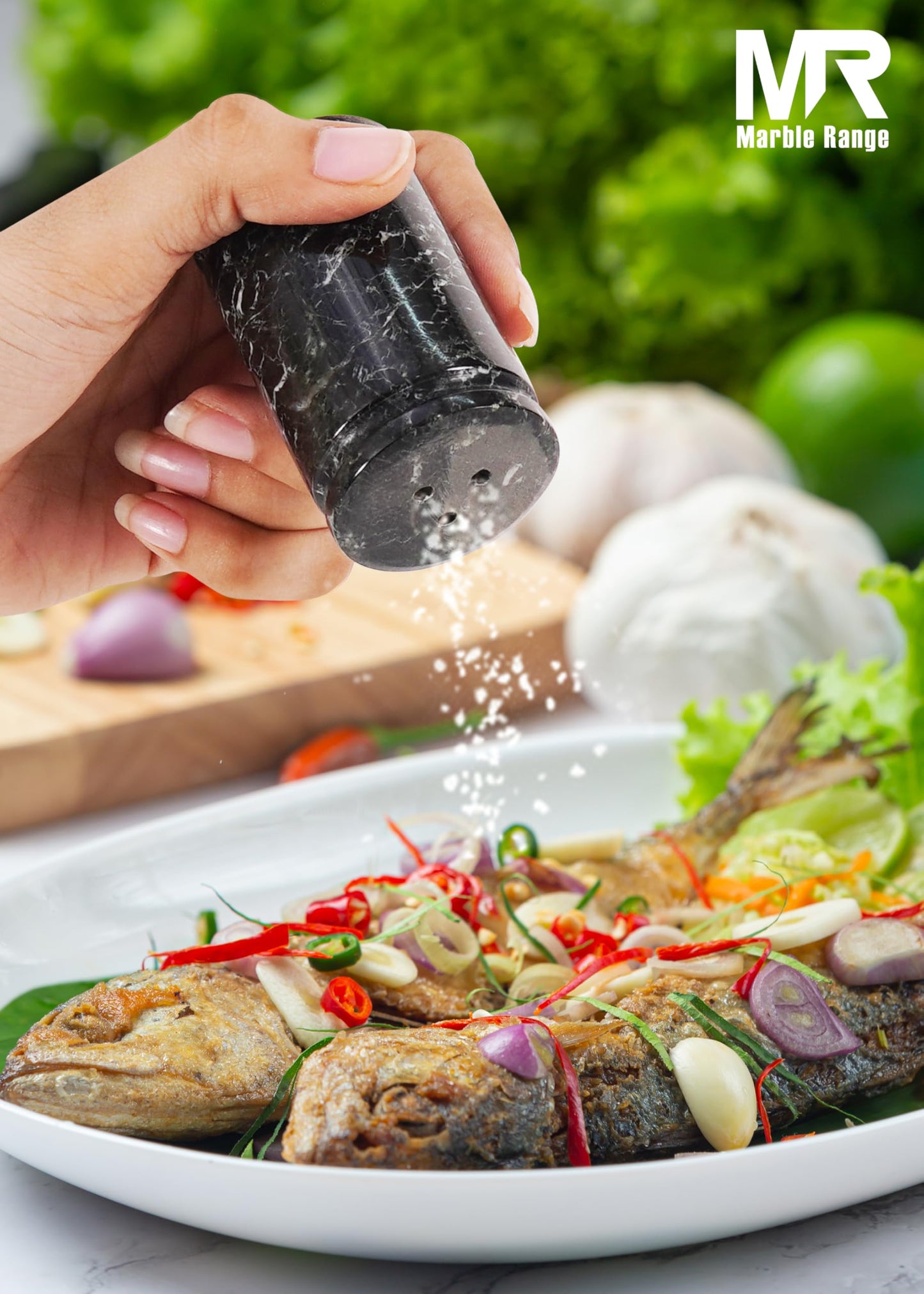 Marble Salt and Pepper Shakers Set of 3 – Handmade Black Stone Spice Shakers 0.8 oz with Tray, Elegant Tabletop Seasoning Set for Kitchen Countertop & Dining Table, Saleros Decorativos
