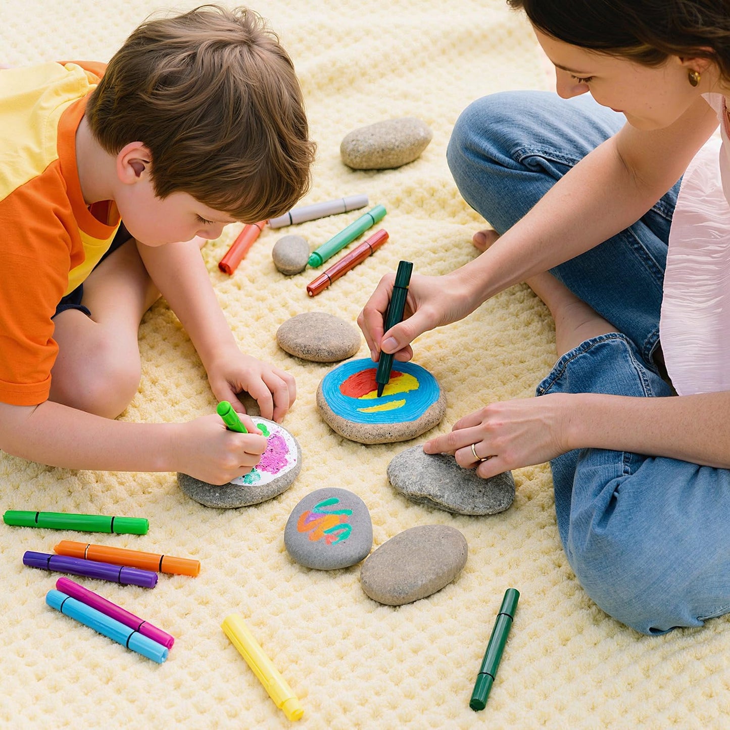 Simetufy 15pcs Rocks for Painting, 5pcs of Each 2-3in, 3-4in, 4-5in, Flat & Smooth River Rocks for Arts & DIY, Kindness Painting Stones for Kids, Garden Deco