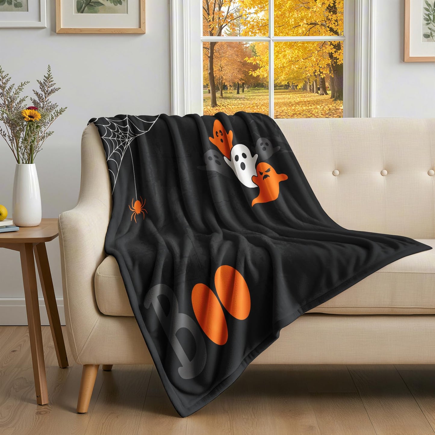 GEDAEUBA Boo Blanket Halloween - Spooky Ghost Spider Web Fleece Blanket Throw, Soft Cozy Blankets & Throws for Couch, Bed, and Sofa, 50x60 inches