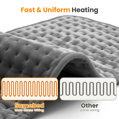 Electric Heating Pad for Back Pain Relief & Cramps - 6 Heat Settings,Auto Shut Off,Moist Heat Options,Portable Heated Pads for Neck/Shoulder Machine Washable Gift for Men Women,Grey,12"x24"