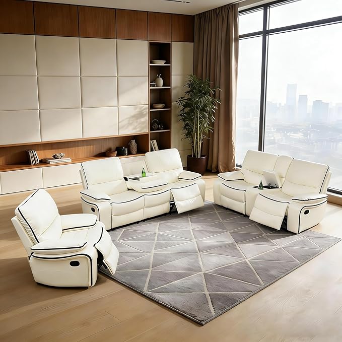 3-Piece Recliner Sofa Set, Adjustable Leather Recliner