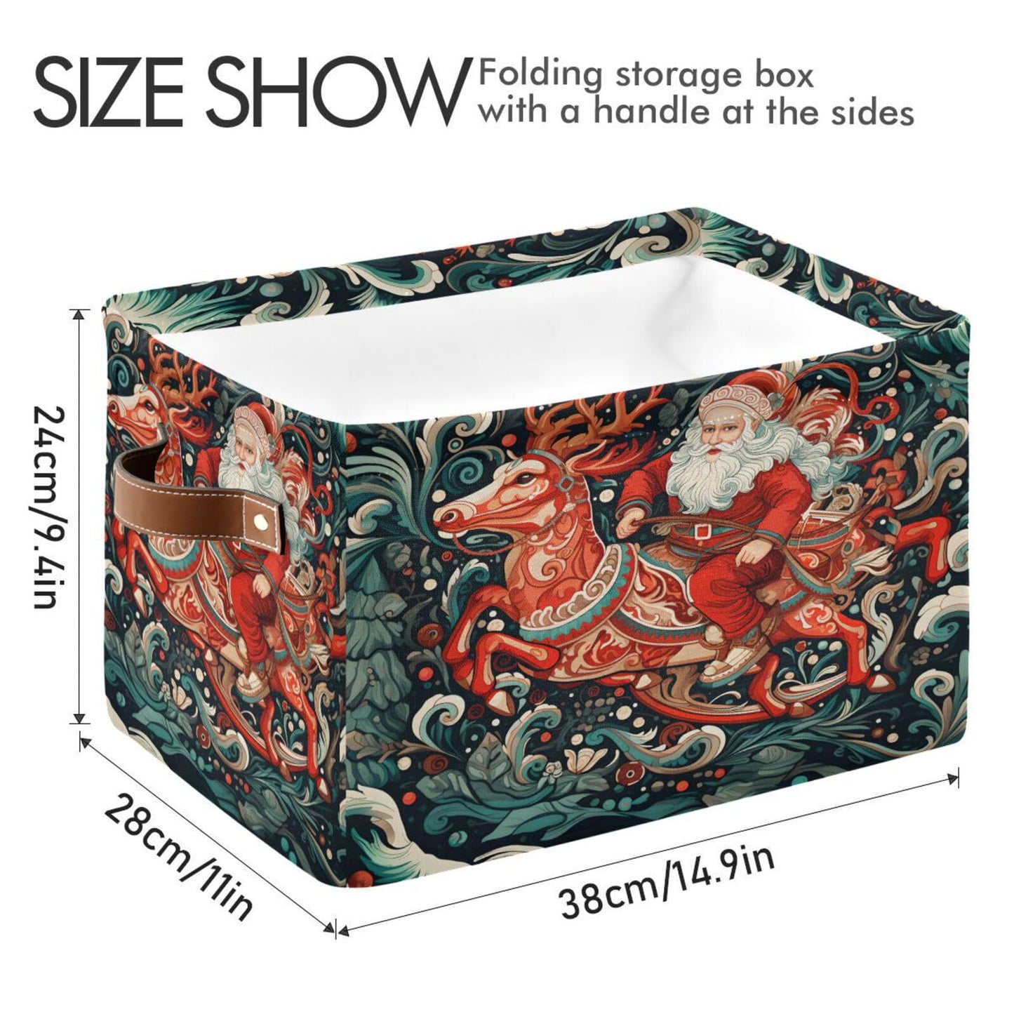 Christmas Storage Basket, Christmas Santa Elk Wave Foldable Fabric Collapsible Storage Bins Organizer Bag for Storage Clothes