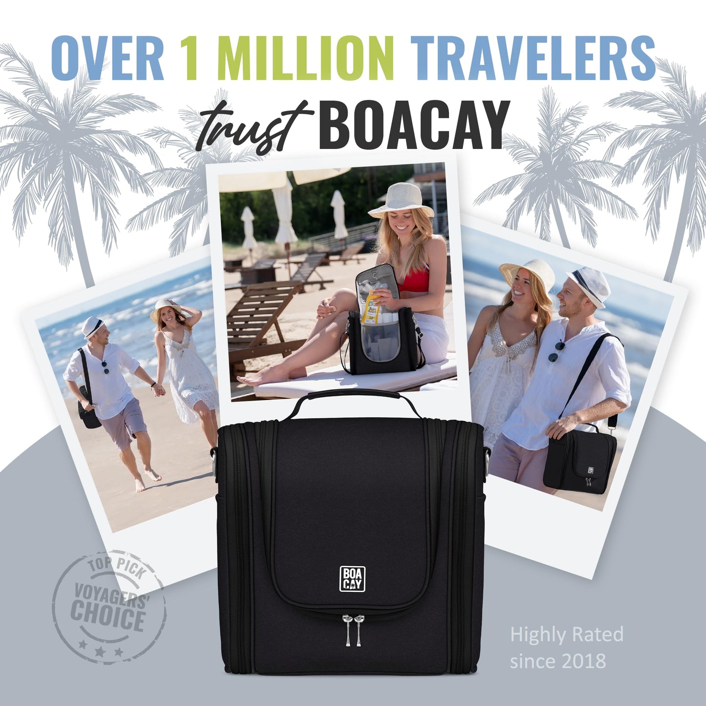 BOACAY Extra Large Hanging Travel Toiletry Bag for Women & Men, Makeup Bag, Shower & Wash Bag, Organiser for Cosmetics, Essentials, Travel Accessories