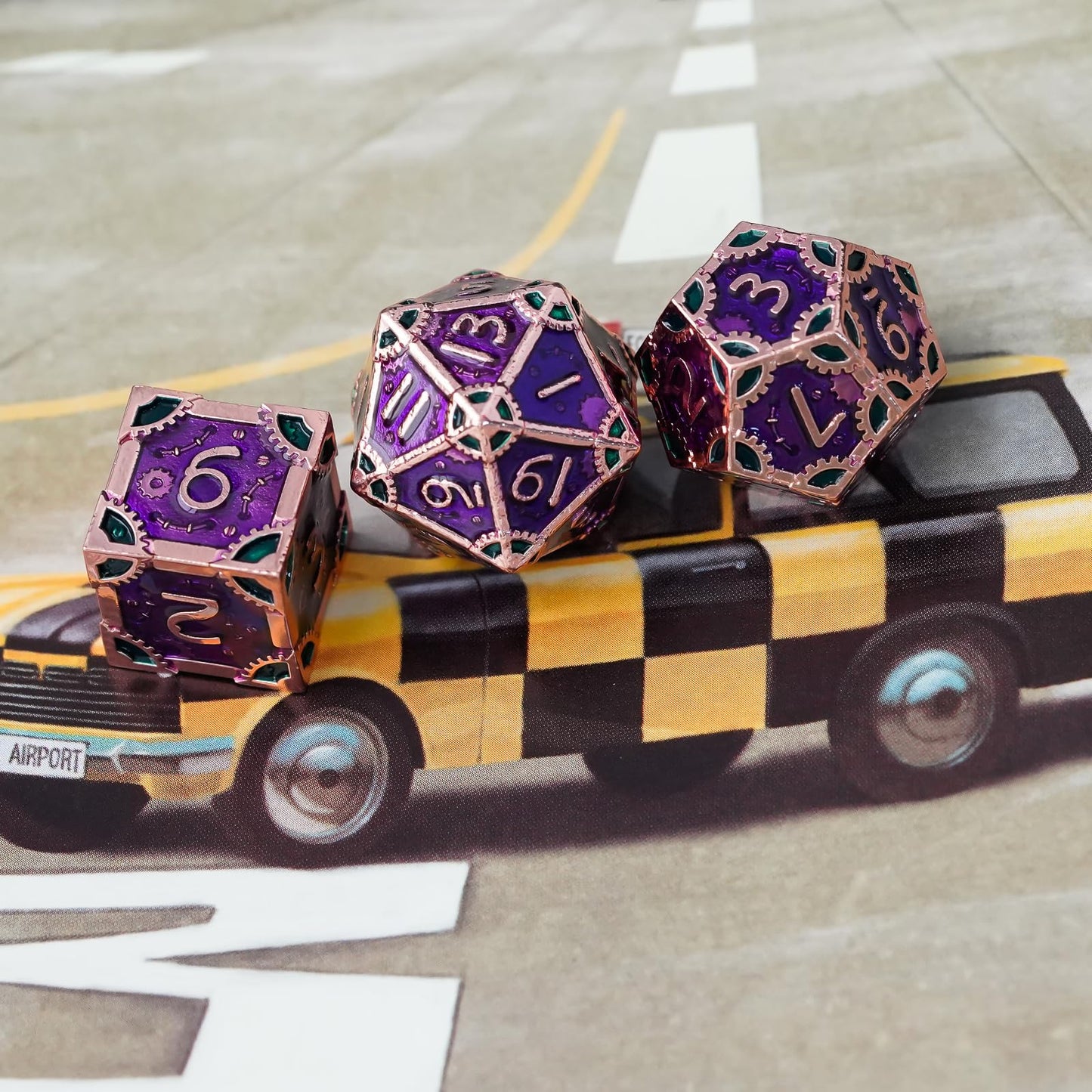 UDIXI Metal Dice Set D&D, 7PCS Metal DND Dice Steampunk Gear D and D Dice for Dungeons and Dragons Role Playing Games and Other Tabletop Game (Purple)