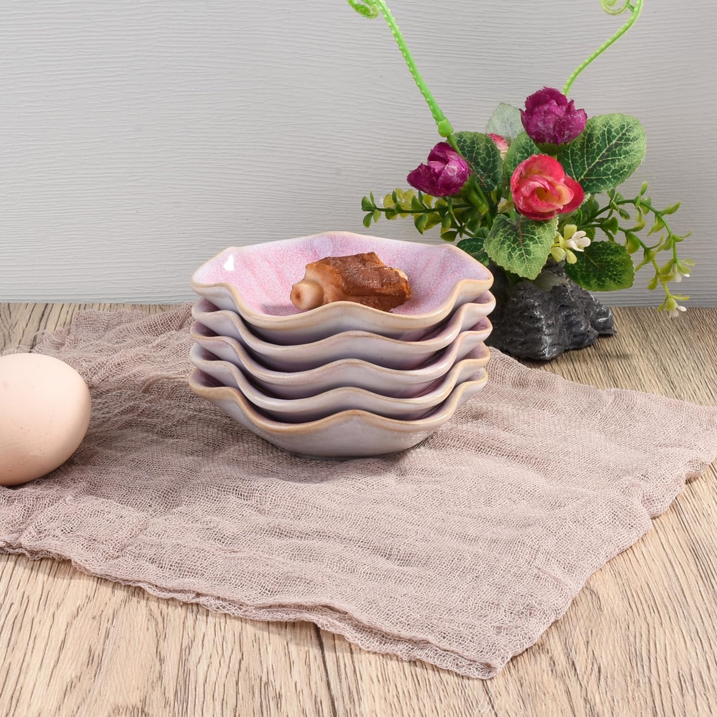 Whitenesser Pink Ceramic Dipping Bowls Set of 6, 4.25-Inch Small Sauce Dishes, Nordic Style Pastel Pink Prep Bowls for Condiments, Sushi, and Soy Sauce, Modern Decorative Mini Ramekins for Kitchen