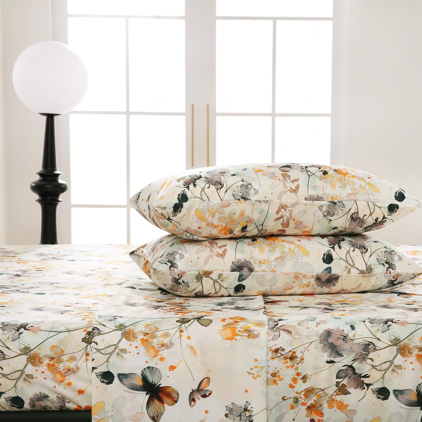 CozySmile Queen Size Printed Sheet Set Soft & Breathable Bedding Deep Pocket 16" Cooling Wrinkle Free Comforter Bed Set Botanical Pattern Sheets (Queen, Butterflies Dancing)