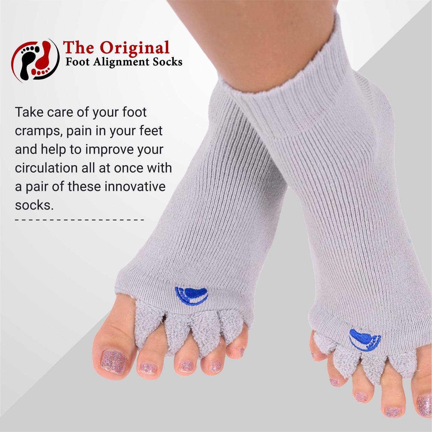 My Happy Feet Foot Alignment Socks with Toe Separators for Men or Women | Orange and Blue