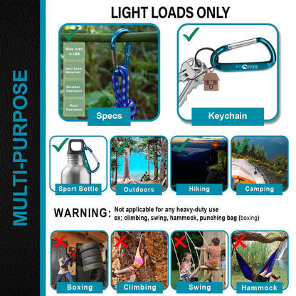 Rhino Produxs 8PCS of Lightweight Duty Snap Carabiner Clips, D Ring Shape Carabiner with 8PCS Keyring - Excellent for Outdoor, Camping, Hiking, Keychains, Water Bottle, Keychain Hook