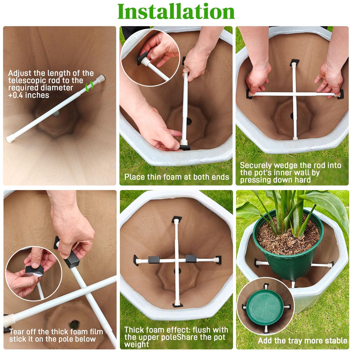 ISYOKE 2 Pack Adjustable Planter Inserts for Large Pots,10-17” Plant Risers for Inside Pots, Pot Fillers for Indoor Outdoor Tall Round Square Taper Planters