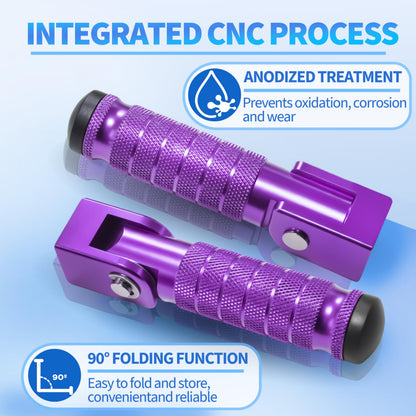 M8 Anti-Skid CNC Universal Motorcycle Foot Pegs Degree Foldable Footpegs Footrest,Upgrade Passenger Pedal For Mini Bike Dirt Pit Bike Electric Car Motorbike Honda Suzuki Yamaha Kawasaki (Purple)