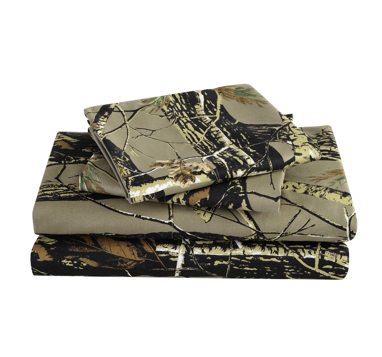 Chezmoi Collection Salem 4-Piece Cabin Lodge Forest Woods Sheet Set - Nature Camo Tree Leaves Printed Soft Microfiber Sheets - California King, Natural