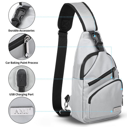 AMJ Crossbody Sling Bag Men Women, Casual Shoulder Backpack, Chest Daypack Satchel for Hiking Travel