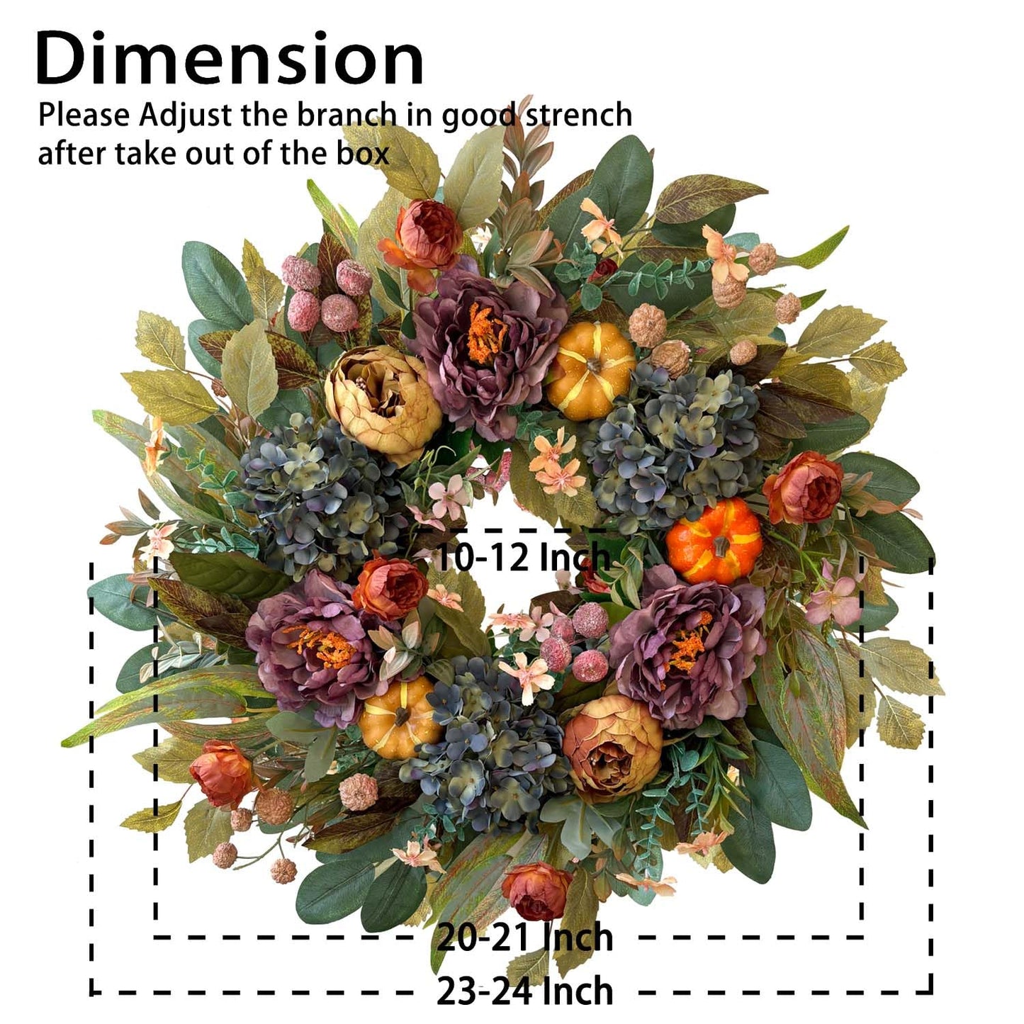 WANNA-CUL 24in Fall Front Door Wreath,Hydrangea Peony Pumpkin Harvest Decor