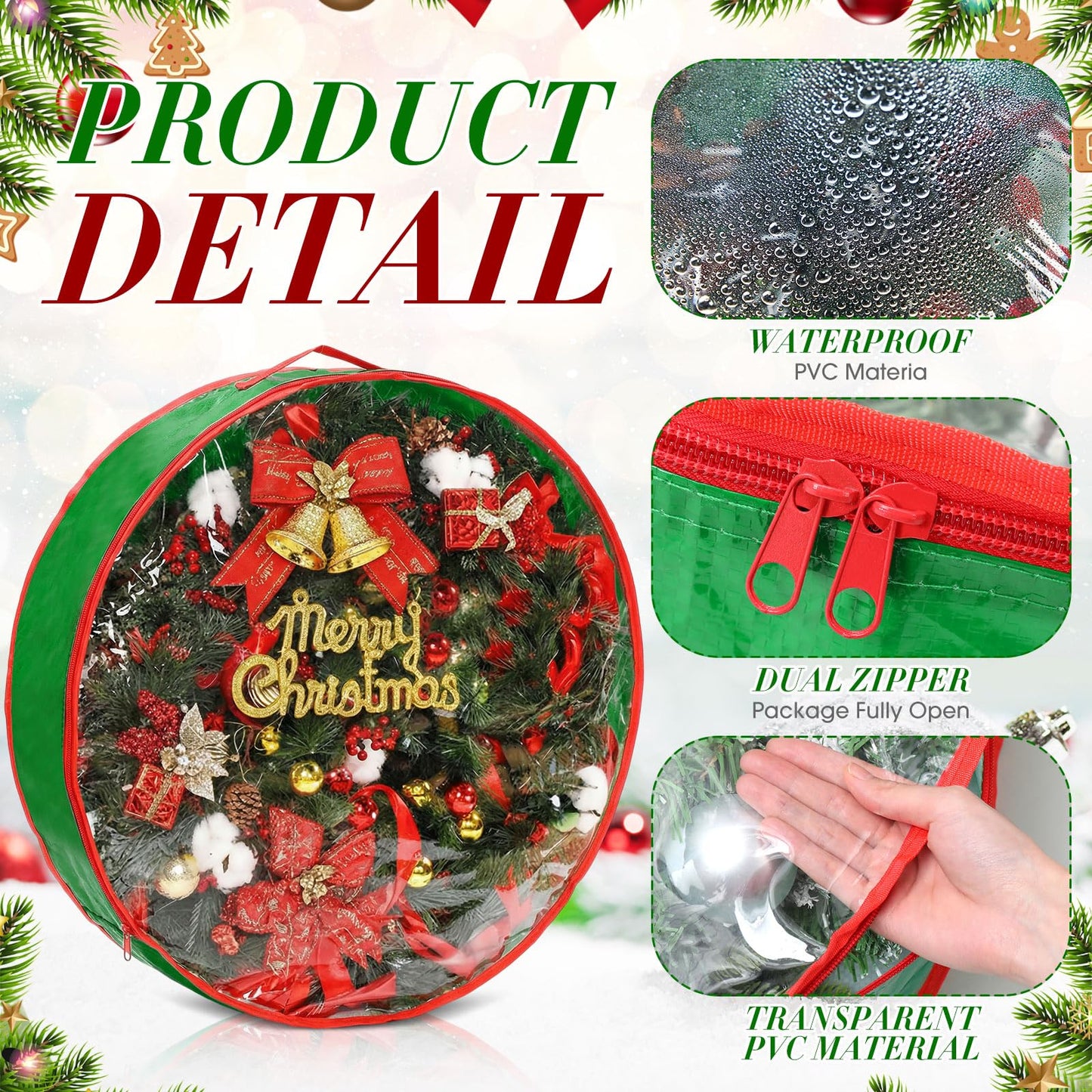 Aliceset 4 Pack Wreath Storage Containers, Ornament Garland Wreath Storage Bags with Handle Zipper Decorative Storages Box for Christmas in July Wreaths(24 x 24 x 7.8 Inch,Light Green)