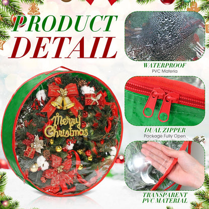 Aliceset 4 Pack Wreath Storage Containers, Ornament Garland Wreath Storage Bags with Handle Zipper Decorative Storages Box for Christmas in July Wreaths(24 x 24 x 7.8 Inch,Light Green)