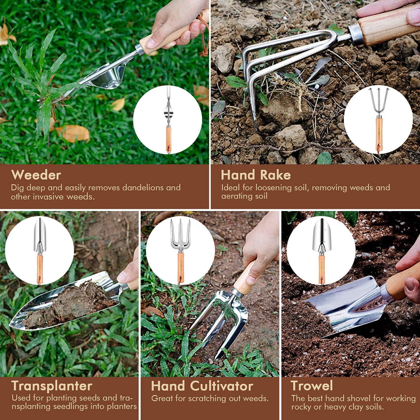 YAUNGEL Gardening Tools Set, Garden Tool Kit with Outdoor Hand Tools, Grass Shears, Garden Gloves, Storage Tote Bag, Garden Tools Set Gifts for Women and Men