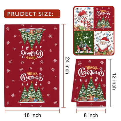 Hexagram Christmas Kitchen Towels, Christmas Hand Towels, Snowman Dish Towel Set of 4, Xmas Kitchen Decor, Santa Housewarming Gifts