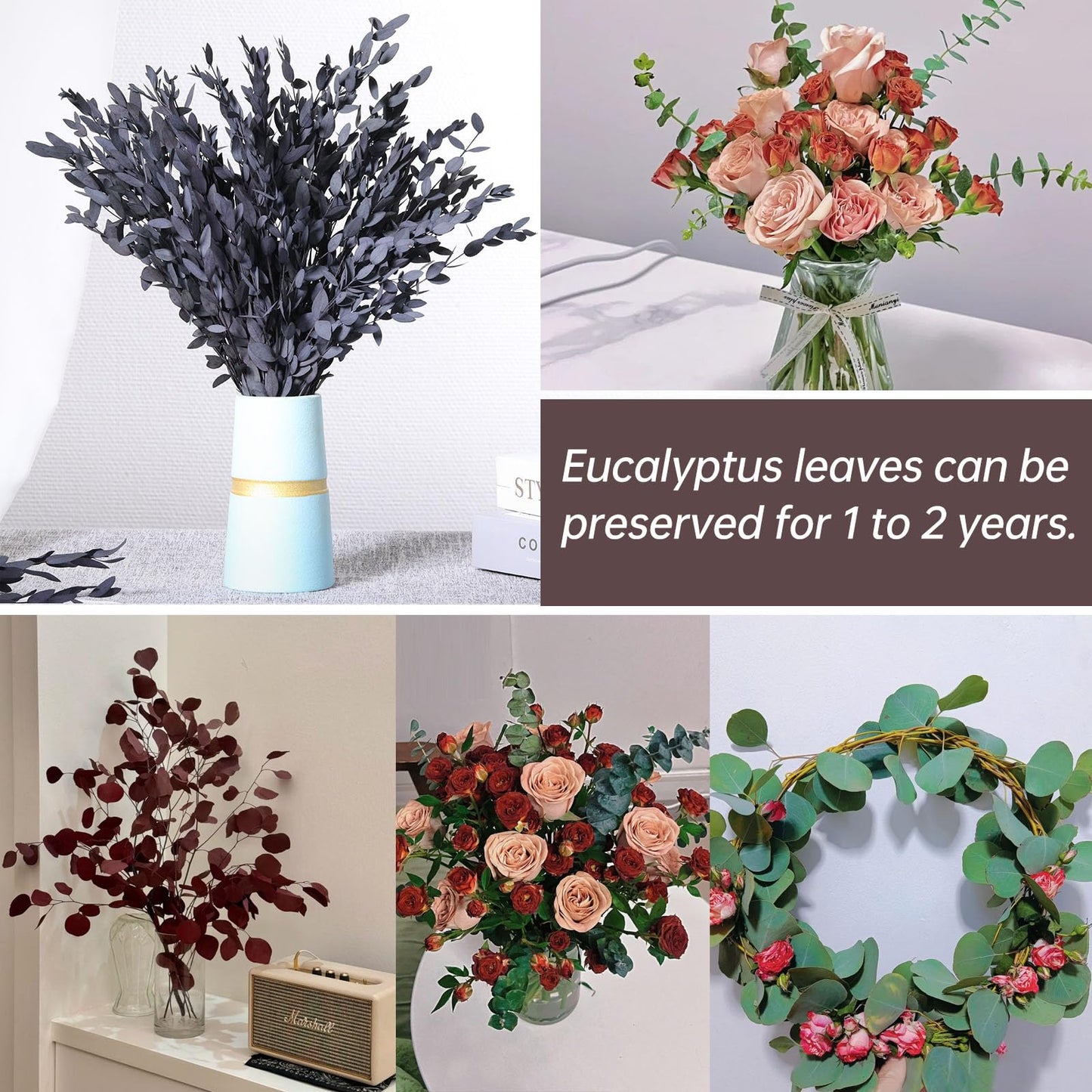 Dried Eucalyptus Leaves Real Preserved Stems, Fresh Eucalyptus Garland Branches for Shower, Dried Plant Live Bundle Purple Leaves for Wedding Wreath Party Home Fragrance Vase Décor