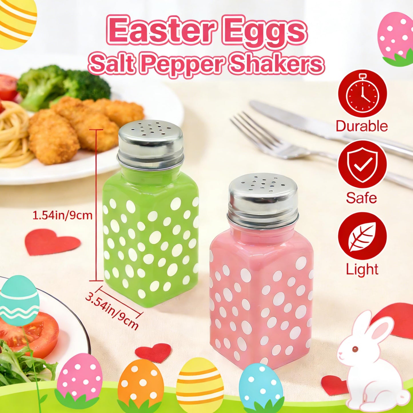 2 Pieces Easter Salt Pepper Shakers Polka Dot Egg Pink and Green Ceramic Salt and Pepper Shaker Set for Stove Top Easter Home Kitchen Decor(Pink and green egg)