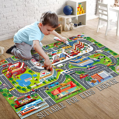 Oriate Kids Toy Car Play Mat Racetrack Activity Playmat, Kids City Road Mat Toy Cars Play Rug for Children Pretend Game, Play Carpet Floor Mats for Race Collection Toys Accessories 47" X 31"