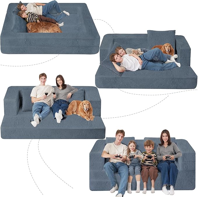 Futon Sofa Bed with Pillow, 3-in-1 Sleeper Sofa Bed with Removable Cover