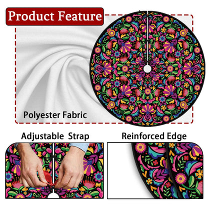 Mexican Christmas Tree Skirt 48 Inch Feliz Navidad Tree Collar Mexico Dahlia Tree Decor Mexican New Year Xmas Decor Christmas Decorations for Home Party
