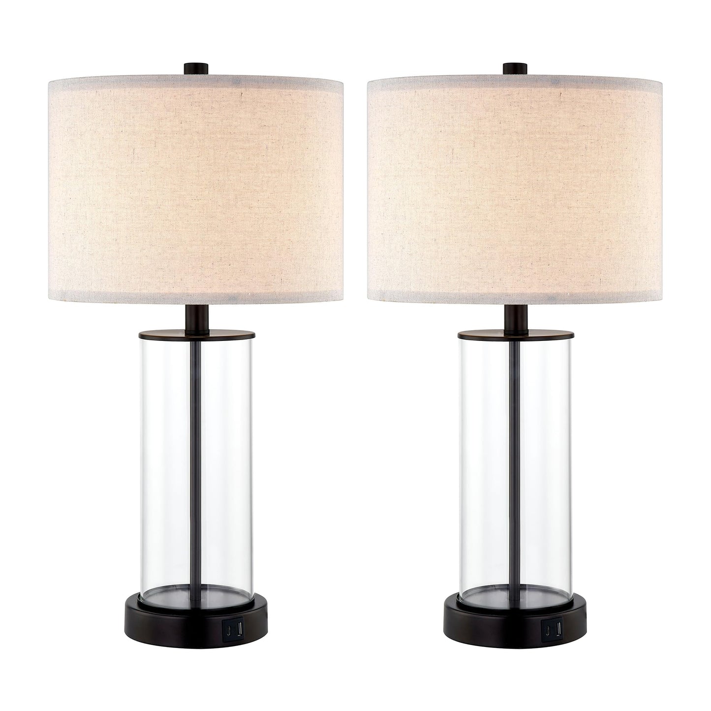 Kyrid 23.5'' Glass Table Lamp Set of 2 for Living Room with USB Ports and AC Outlets(Bulbs Included)
