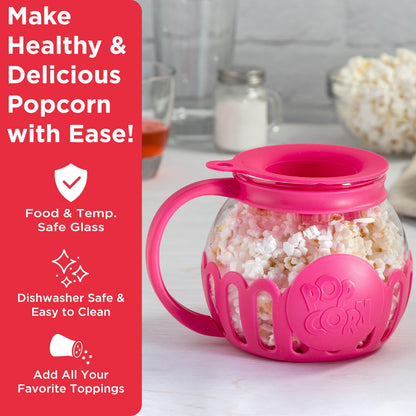 Ecolution Patented Micro-Pop Microwave Popcorn Popper with Temperature Safe Glass, 3-in-1 Lid Measures Kernels and Melts Butter, Made Without BPA, Dishwasher Safe, 3-Quart, Aqua