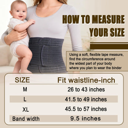 Reian Belly Band, Postpartum Essentials for Natural and C-Section Recovery, Adjustable Compression Wrap, After Birth Support Brace, Abdominal BInder (Black, Large)