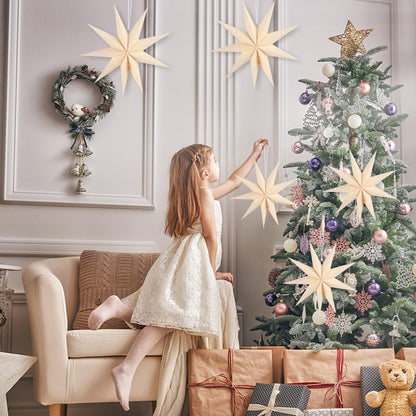 BestoFun 12 Inches 5 PCS Beige Paper Star Lanterns Christmas Party Decorations Hanging Stars Christmas Party Decorations Wedding Birthday Christmas Home Party Decorations(9 Pointed)