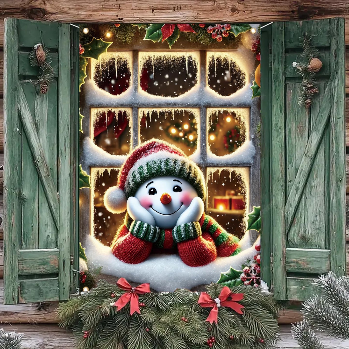 Saoplasa Christmas Window Cover Xmas Snowman Winter Decoration for Home Holiday Outdoor Window Clings 47x31 Inch Xmas Frosted Glass Sticker Removable Festive Mural for Living Room Kids Bedroom Decor