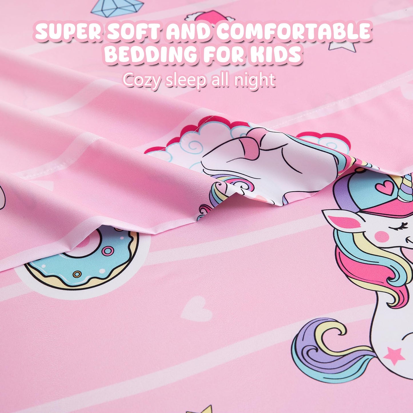 Ocharo Kids Pink Unicorn Full Size Sheet Set,4 Pieces Soft Microfiber Bed Sheets with Rainbow Stars Pattern,Deep Pockets Wrinkle Free,Breathable Fitted Sheet Fade Resistant for Toddlers
