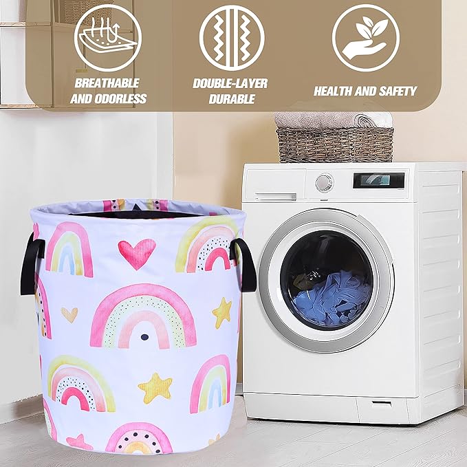 Colorful Rainbow Stars Laundry Basket Foldable Oxford Cloth Funny Tote Bag