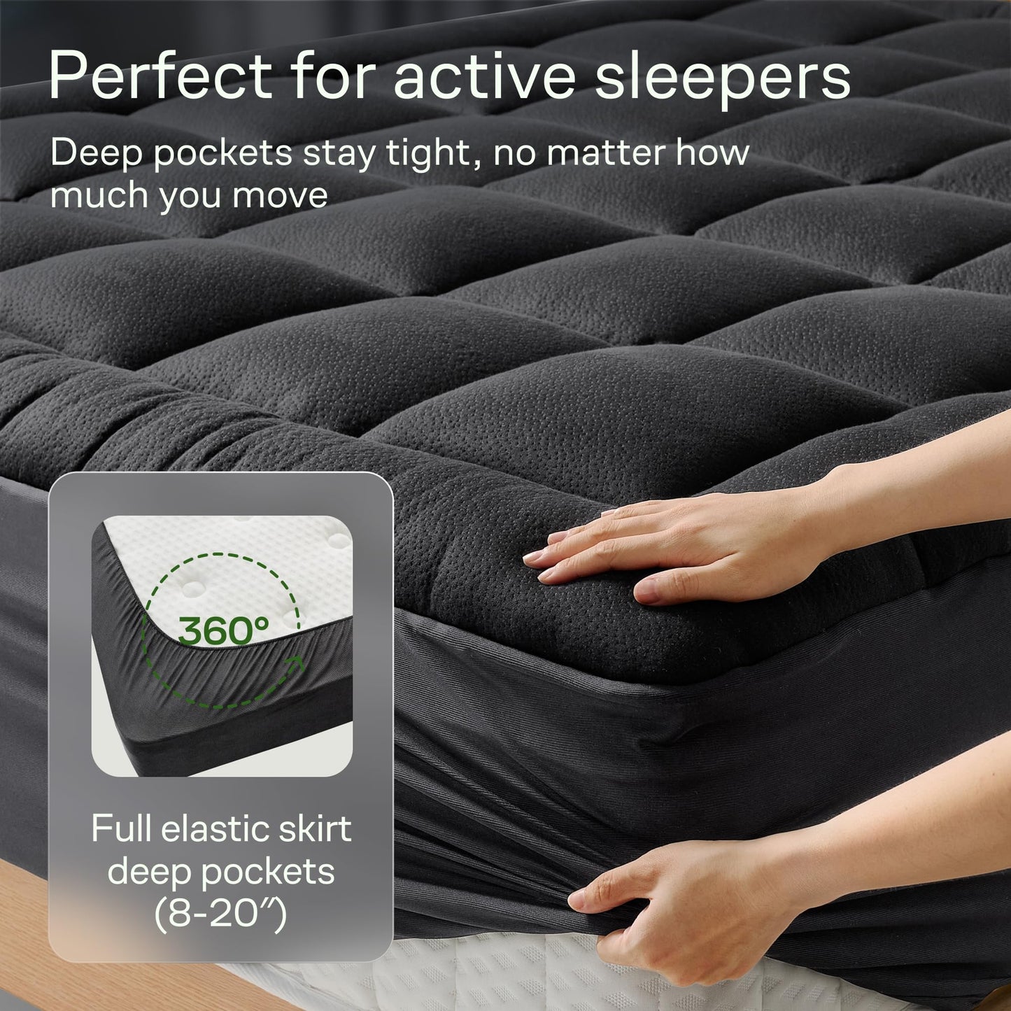 Niagara Sleep Solution Ultra Soft Full Size Mattress Topper - Rayon Derived from Bamboo Pillow Top Mattress Pad for Back Pain Relief - Naturally Cooling for Hot Sleepers, Black