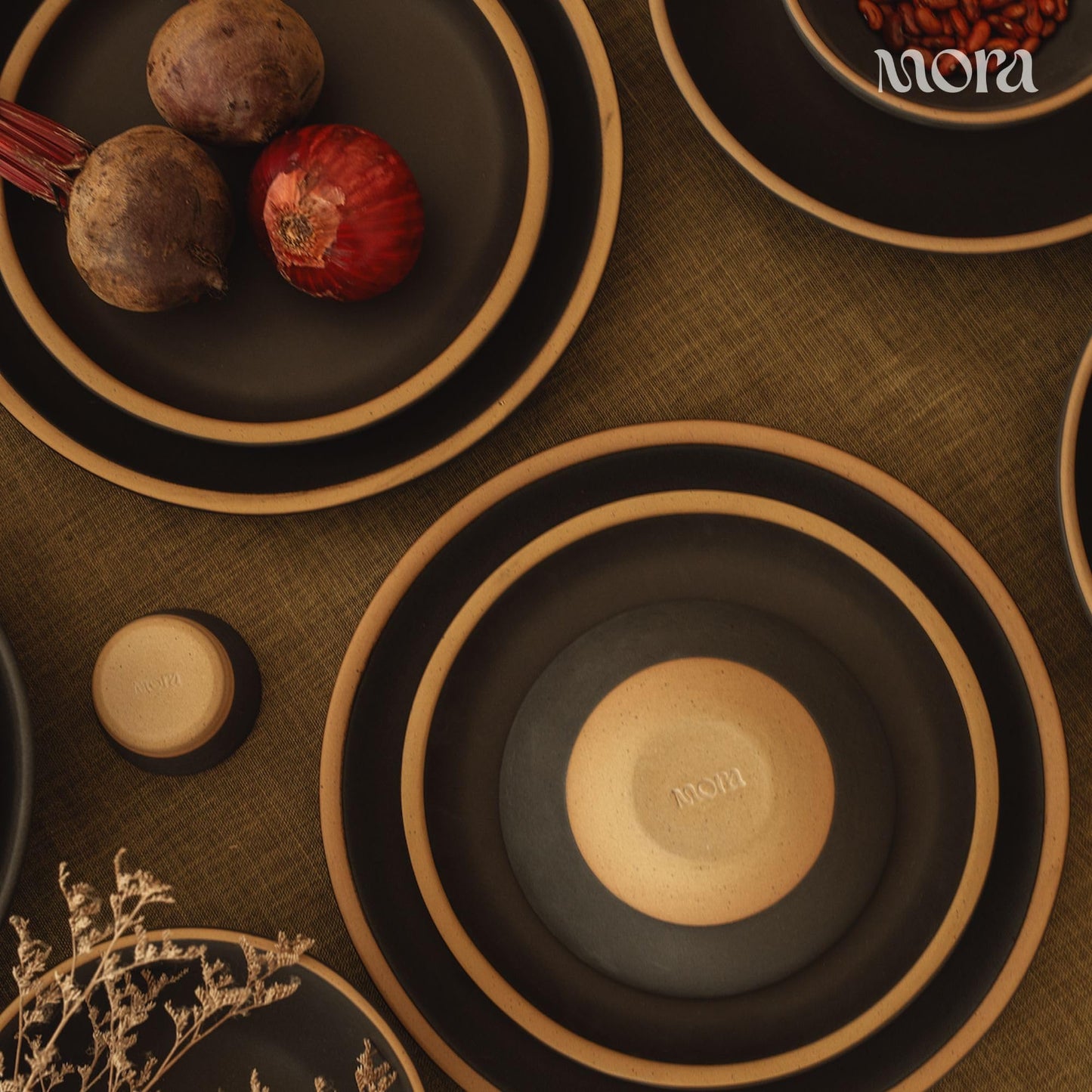 MORA Small Bowls Set of 4, 16oz Ceramic Pottery Dessert Bowls - Microwave, Oven and Dishwasher Safe - Liquorice