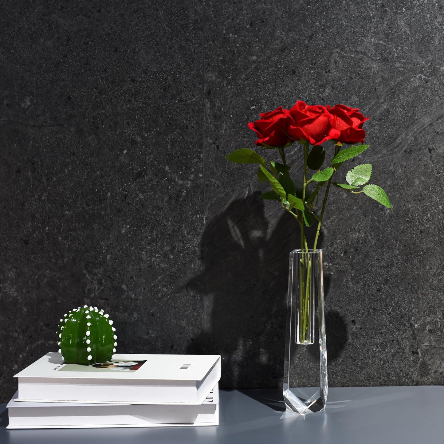 Kitcom Crystal Bud Vase 8.3IN, Elegant Floral Display Tabletop for Home & Weddings, Comes with Gift Box
