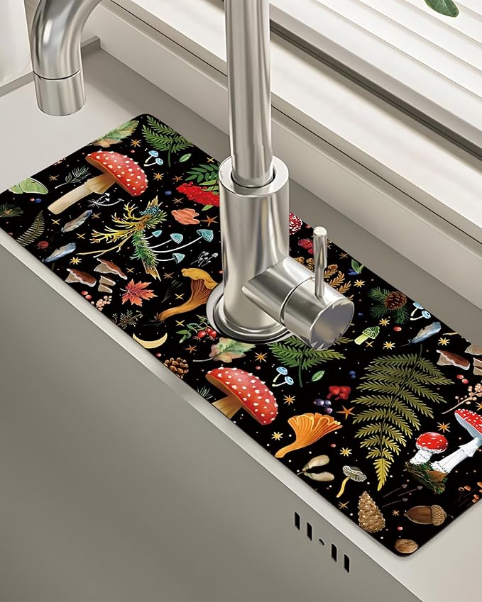 Patterned Sink Faucet Mat Kitchen Splash Guard Super Absorbent Drying Mat