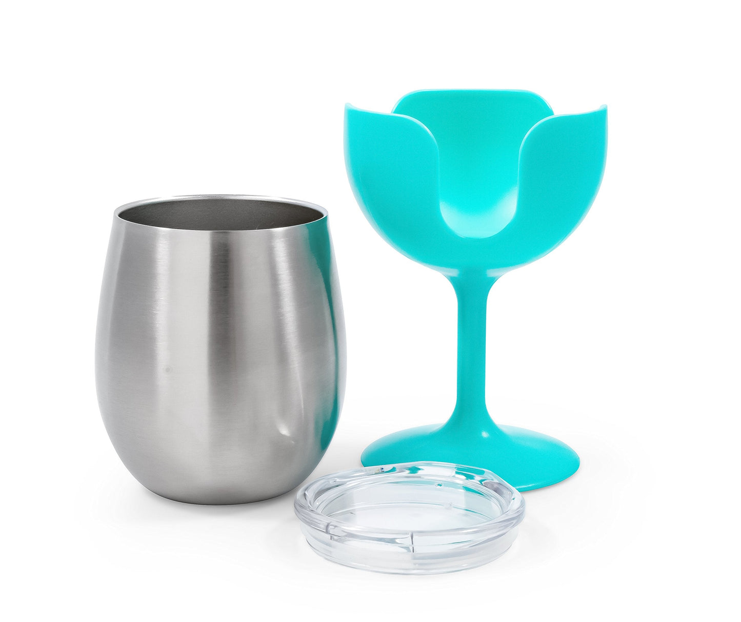Camco Life is Better at The Campsite 8 oz Wine Tumbler 2 Pack - Heavy Duty Double Wall Vacuum Insulation - Crafted of 18/8 Stainless Steel - Features Removable Blue & Pink Stems (51915) (Pack of 4)